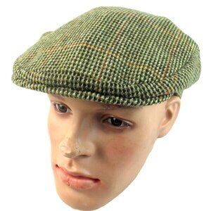 Herbert Johnson 100% Wool Flat Hat, Newsboy Cap Golf, Cabbie Brown Tweed, Small